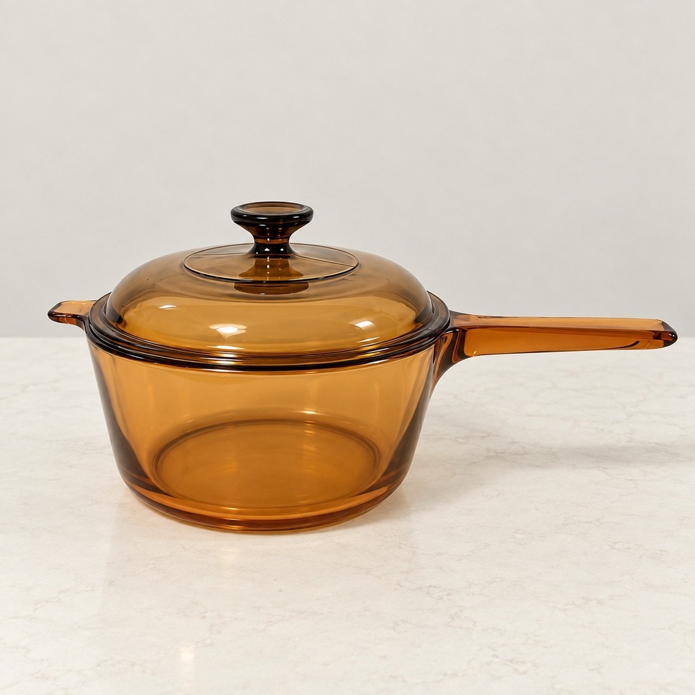 VTG Corning Vision Pyrex Amber Glass Saucepan w/ Lid 2.5L V-2.5-B MCM France